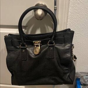 Michael Kors Black Satchel with Gold Details